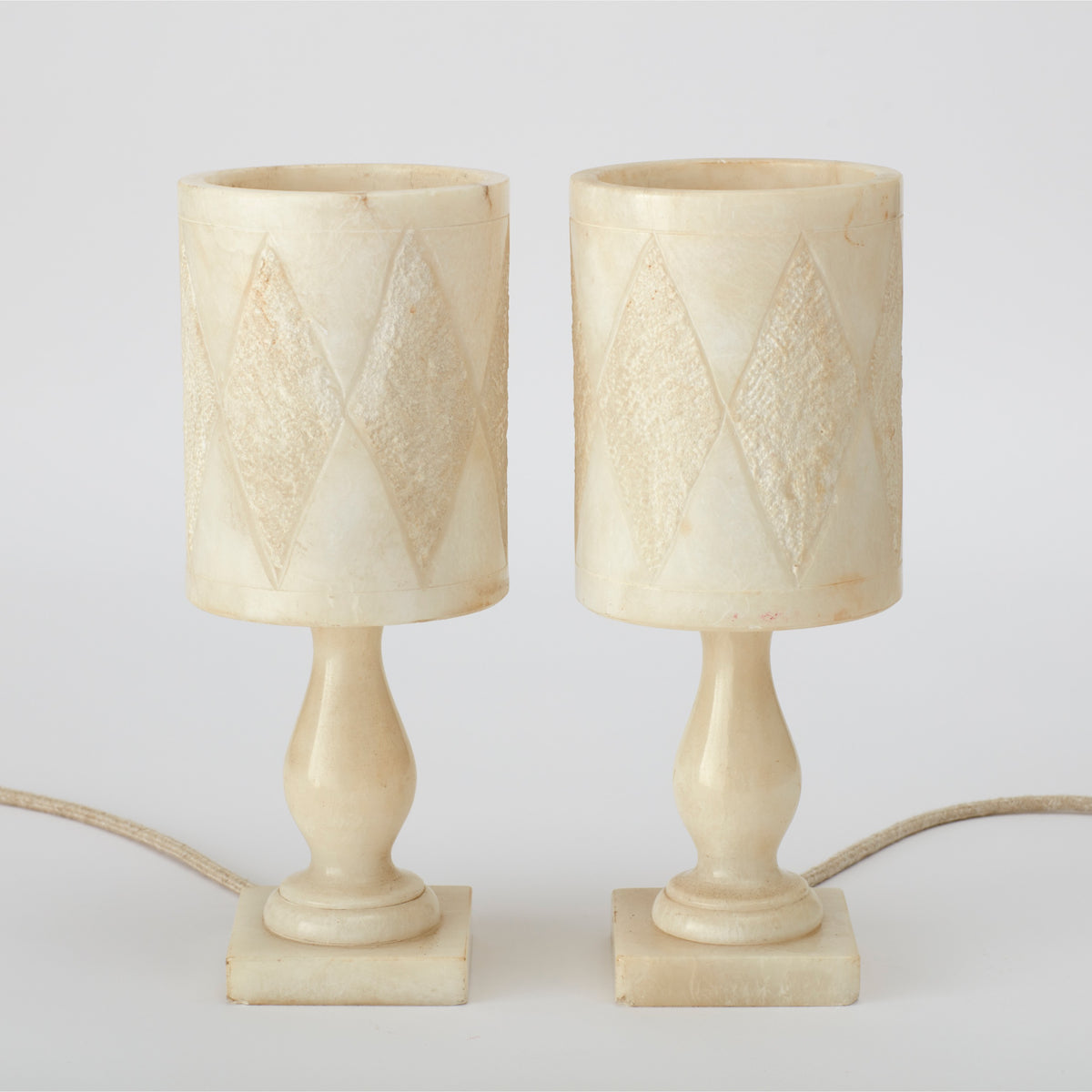 Pair Of Hand Carved Alabaster Table Lamps AU