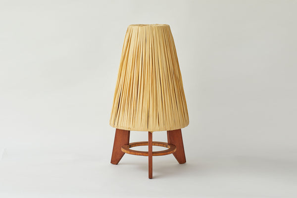 Vintage raffia and wood table lamp