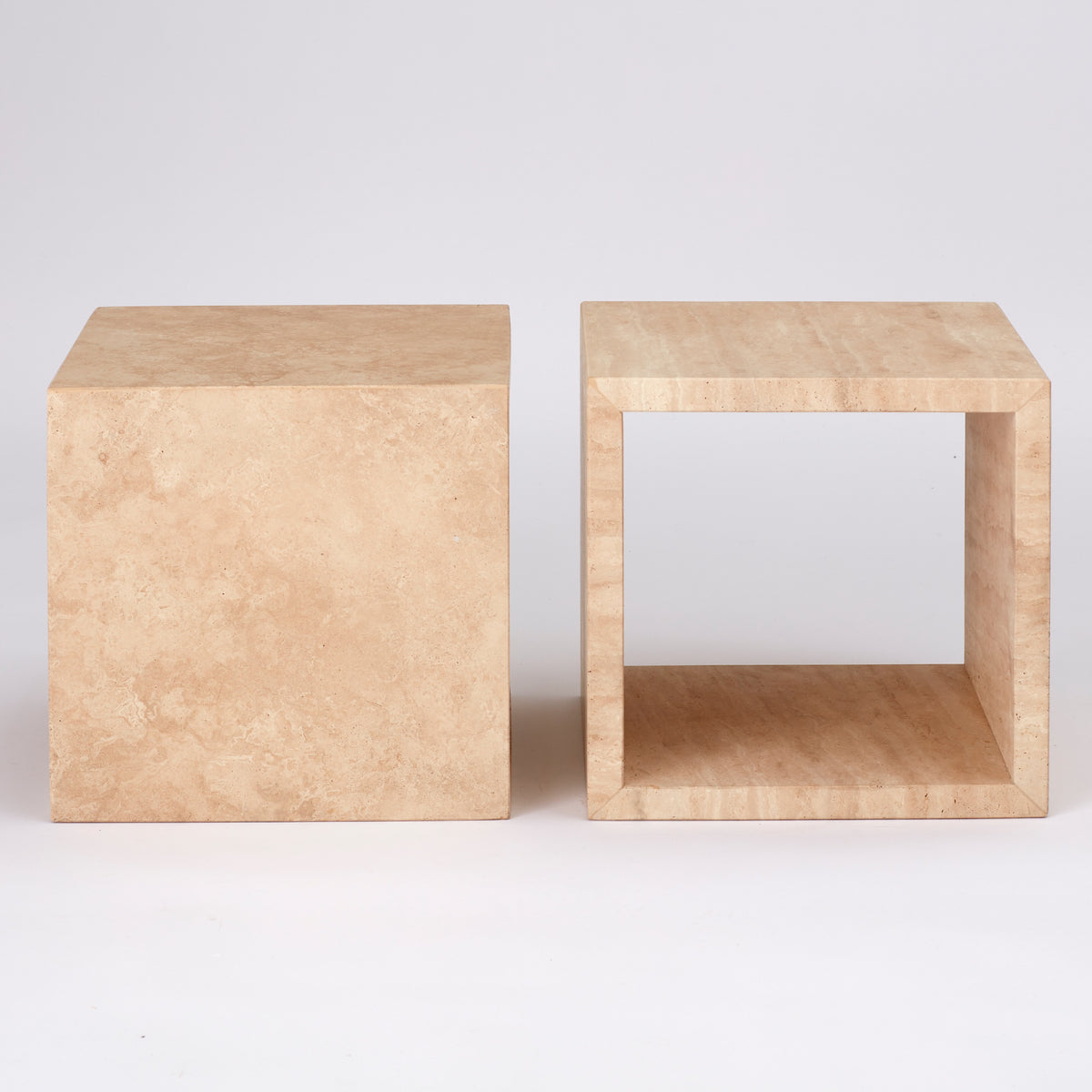 Pair Of Travertine Cubes Pale Cream Toned AU