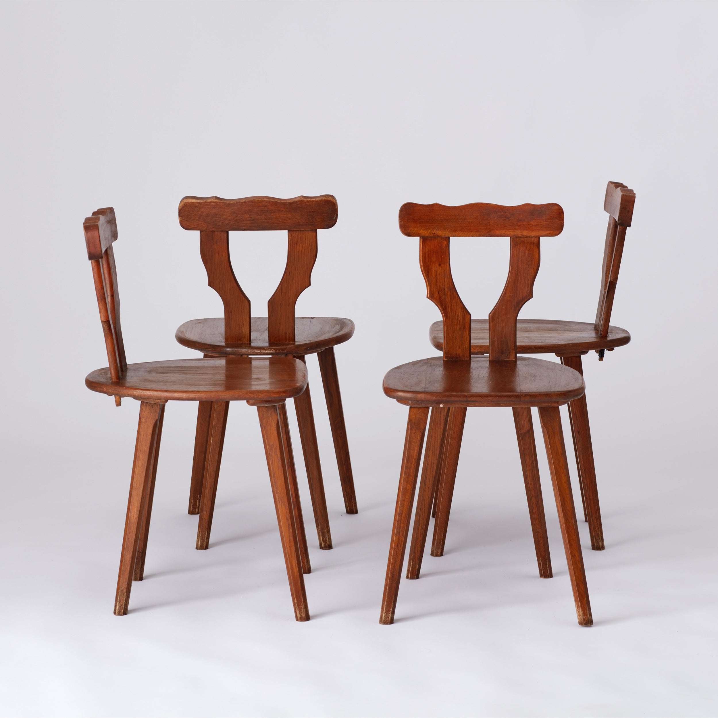 Set Of Four Vintage Hand Carved German Oak Dining Chairs AU