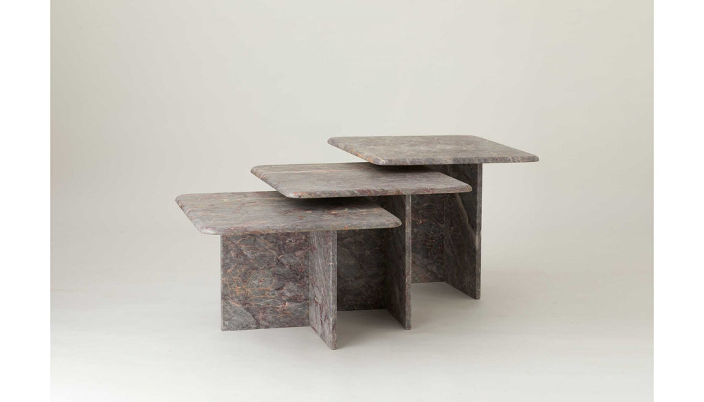 SET OF THREE VINTAGE 1970’S ITALIAN GREY AND PINK MARBLE OCCASIONAL TABLES