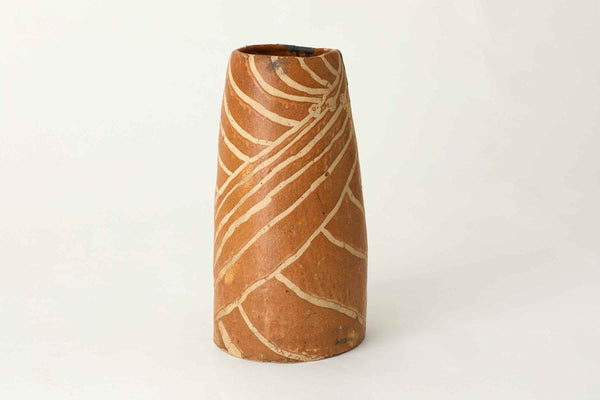 VINTAGE ART SCHOOL HAND CRAFTED LARGE CERAMIC VASE WITH LINE DETAILING