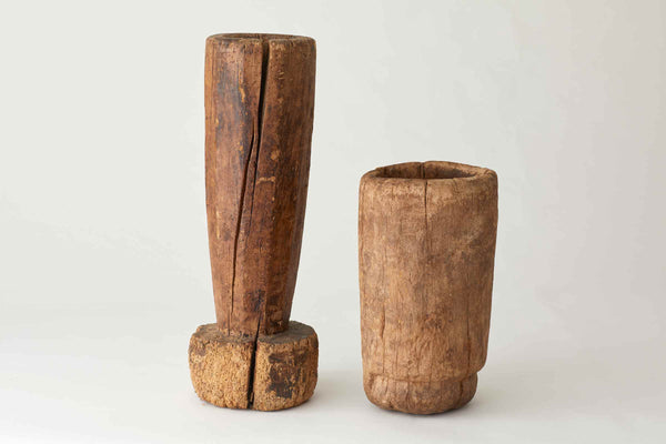 PAIR OF VINTAGE MOROCCAN WOODEN MORTARS