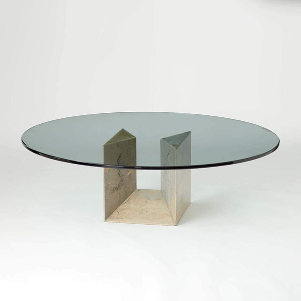 VINTAGE ITALIAN MARBLE AND GLASS TOP CIRCULAR TABLE