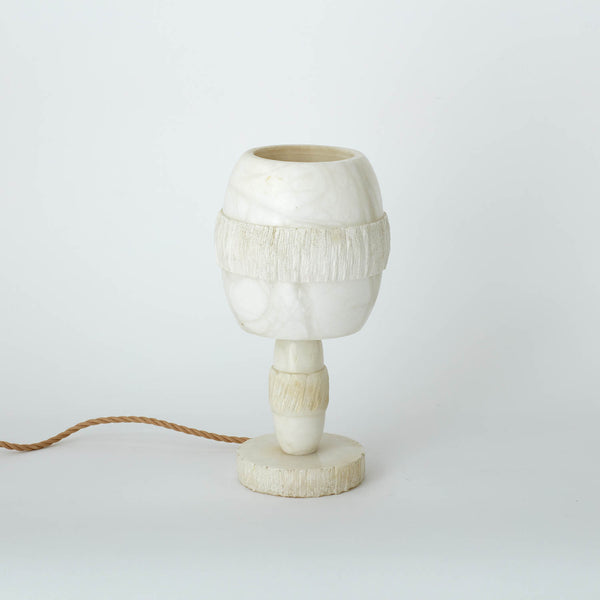VINTAGE WHITE HAND CARVED MARBLE TABLE LAMP