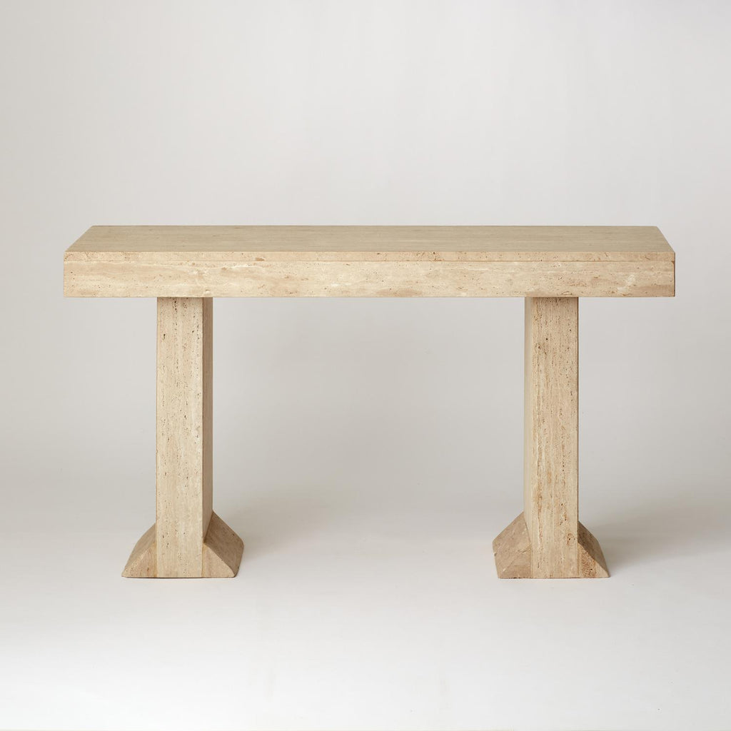 VINTAGE ITALIAN TRAVERTINE CONSOLE WITH TABLE INTERESTING FEET