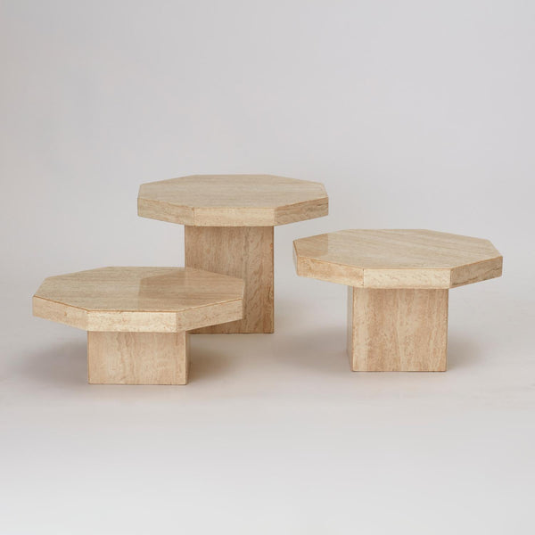 TRIO OF VINTAGE TRAVERTINE HEXAGONAL OCCASIONAL TABLES