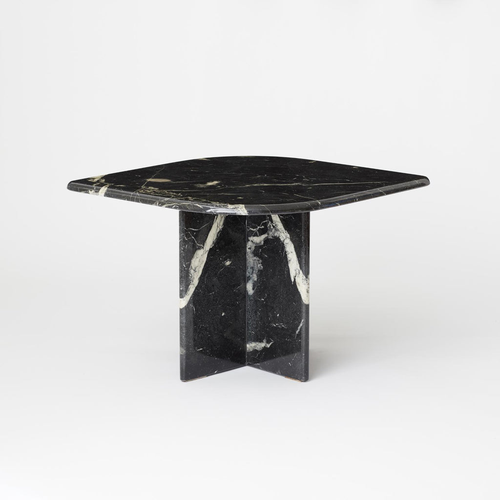 VINTAGE ITALIAN 1970’S RETRO SHAPED BLACK AND WHITE VEINED MARBLE SIDE TABLE