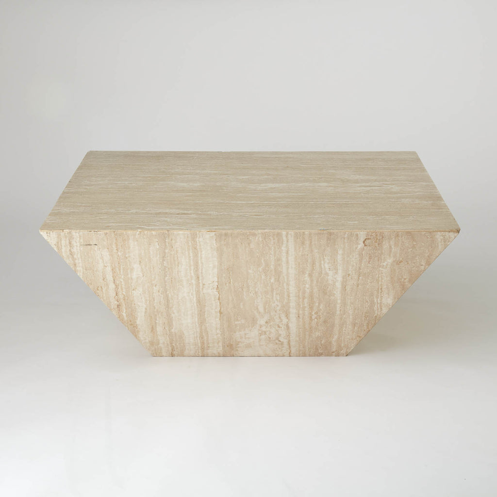 VINTAGE TRAVERTINE SQUARE TAPERED BLOCK COFFEE TABLE