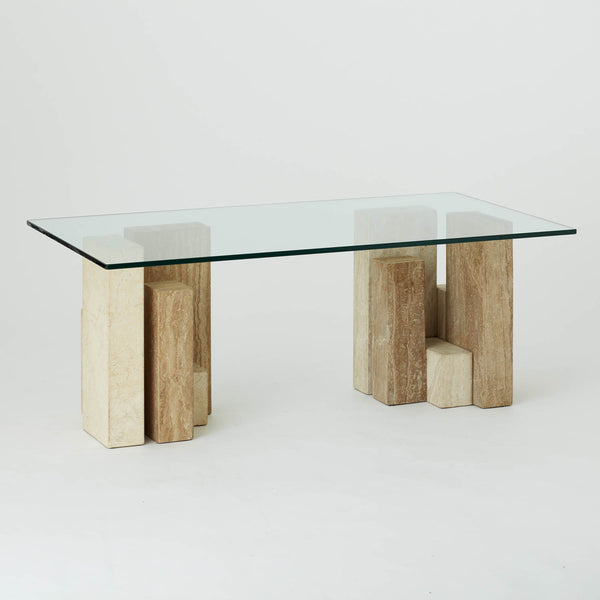 VINTAGE GLASS AND MARBLE STONE BLOCK BASED COFFEE TABLE