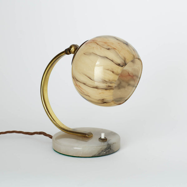 VINTAGE MARBLE BASED GLASS SHADED TABLE LAMP