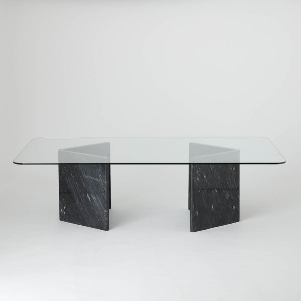 VINTAGE GLASS TOPPED BLACK MARBLE BASED COFFEE TABLE