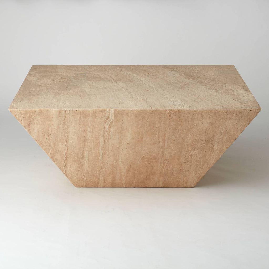 VINTAGE TRAVERTINE CUBE SHAPED WITH SLOPING EDGES COFFEE TABLE