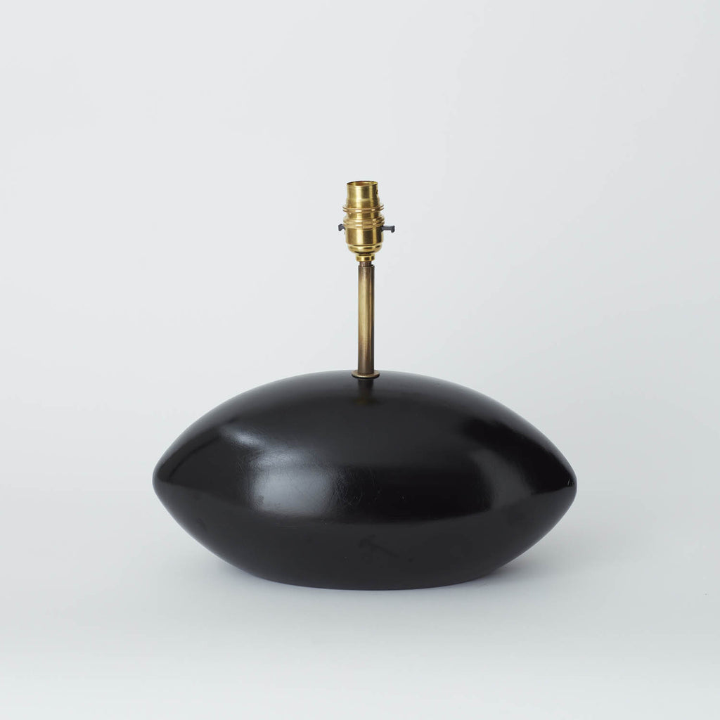 VINTAGE BLACK WOODEN OVAL SHAPED TABLE LAMP