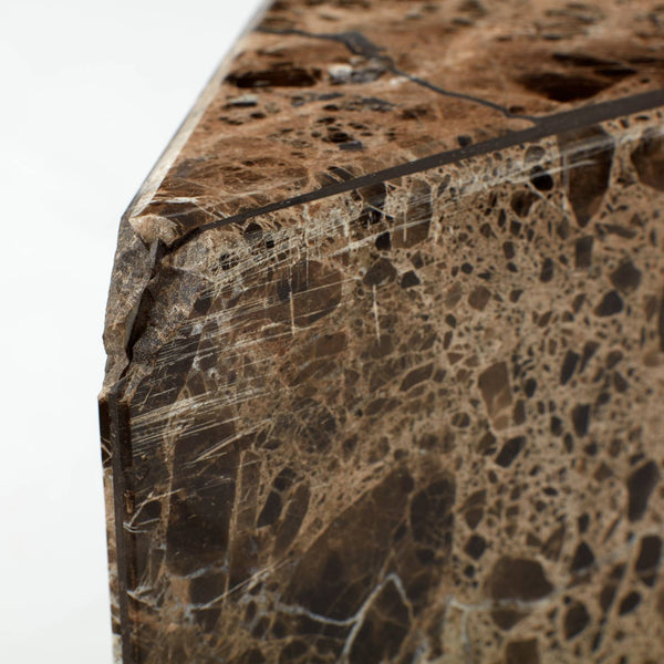 SET OF TWO VINTAGE ITALIAN SANDWICH SHAPED DARK BROWN TONED MARBLE TABLES