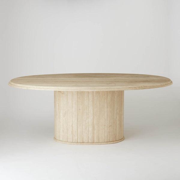 VINTAGE TRAVERTINE OVAL DINING TABLE WITH SEGMENTED BASE