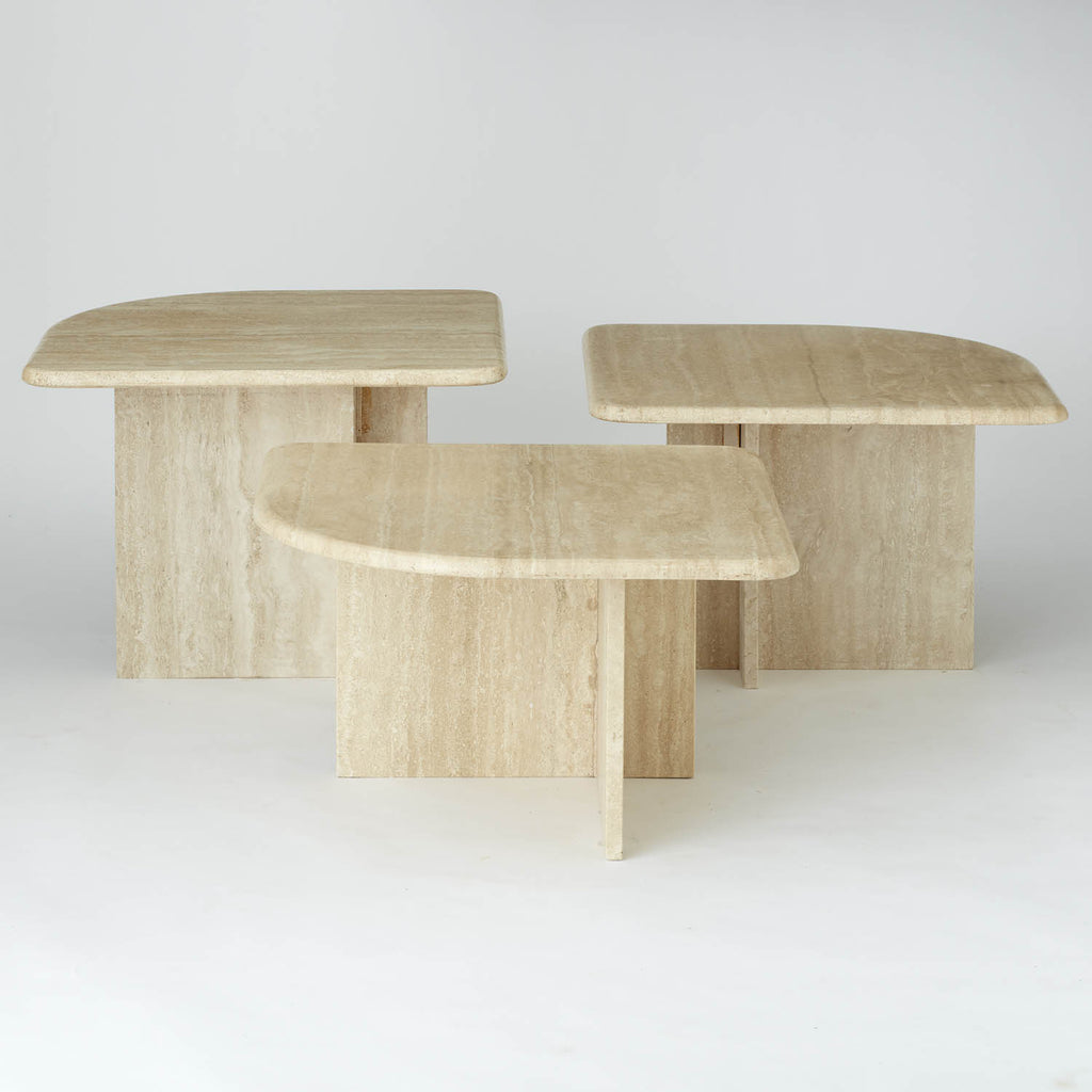 SET OF THREE 1970’S ITALIAN CREAM TRAVERTINE RETRO SHAPED TABLES