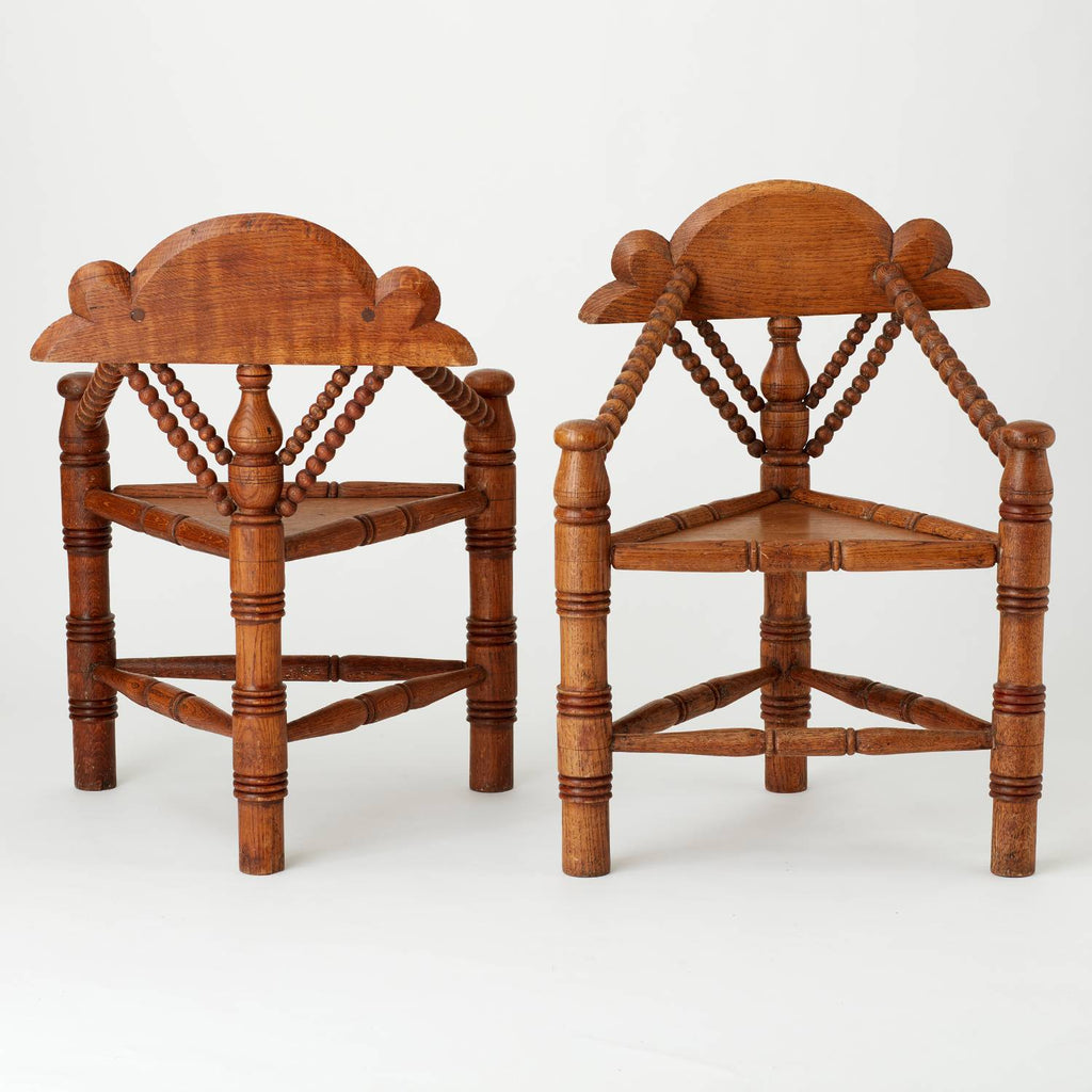 PAIR OF VINTAGE WOODEN BIRTHING CHAIRS WITH BOBBLED ARMS