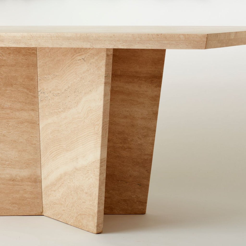 VINTAGE TRAVERTINE DINING TABLE WITH CROSS BASE DETAIL