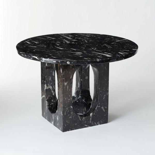VINTAGE BLACK FOSSIL ROUND SIDE TABLE