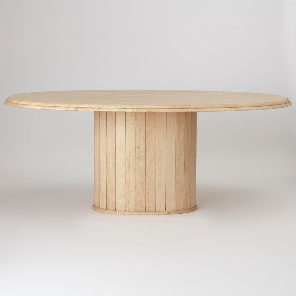 VINTAGE CREAM TRAVERTINE OVAL DINING TABLE WITH OVAL BASE