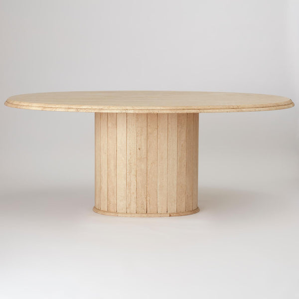 VINTAGE CREAM TRAVERTINE OVAL DINING TABLE WITH OVAL BASE