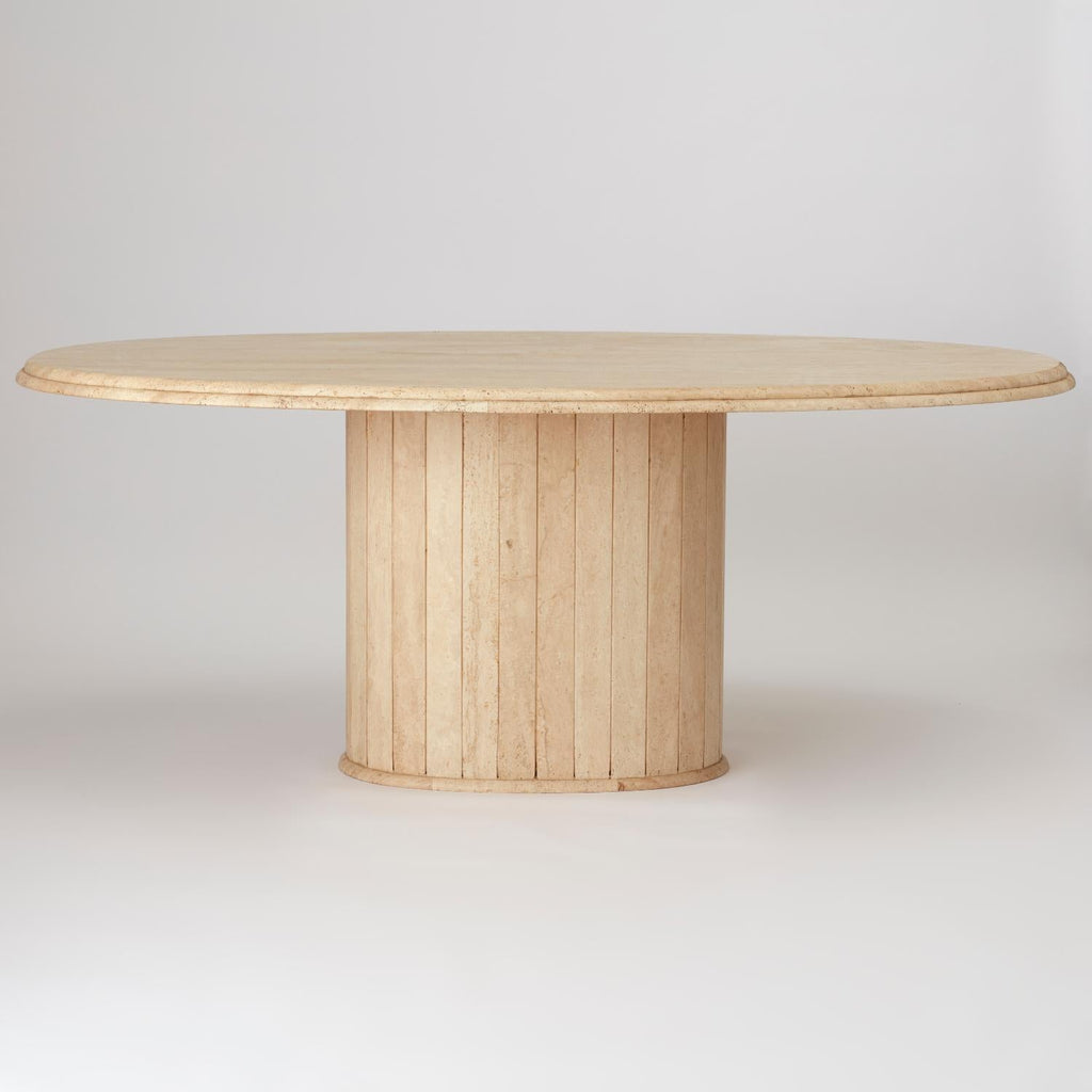 VINTAGE CREAM TRAVERTINE OVAL DINING TABLE WITH OVAL BASE
