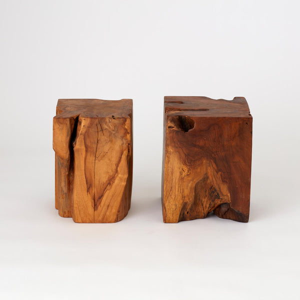 PAIR OF HAND CARVED TEAK ROOT SOLID WOOD ORGANIC SHAPED SIDE TABLES