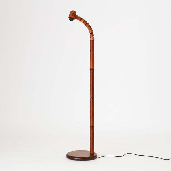 LARGE VINTAGE WOODEN FLOOR LAMP WITH FLEXIBLE NECK