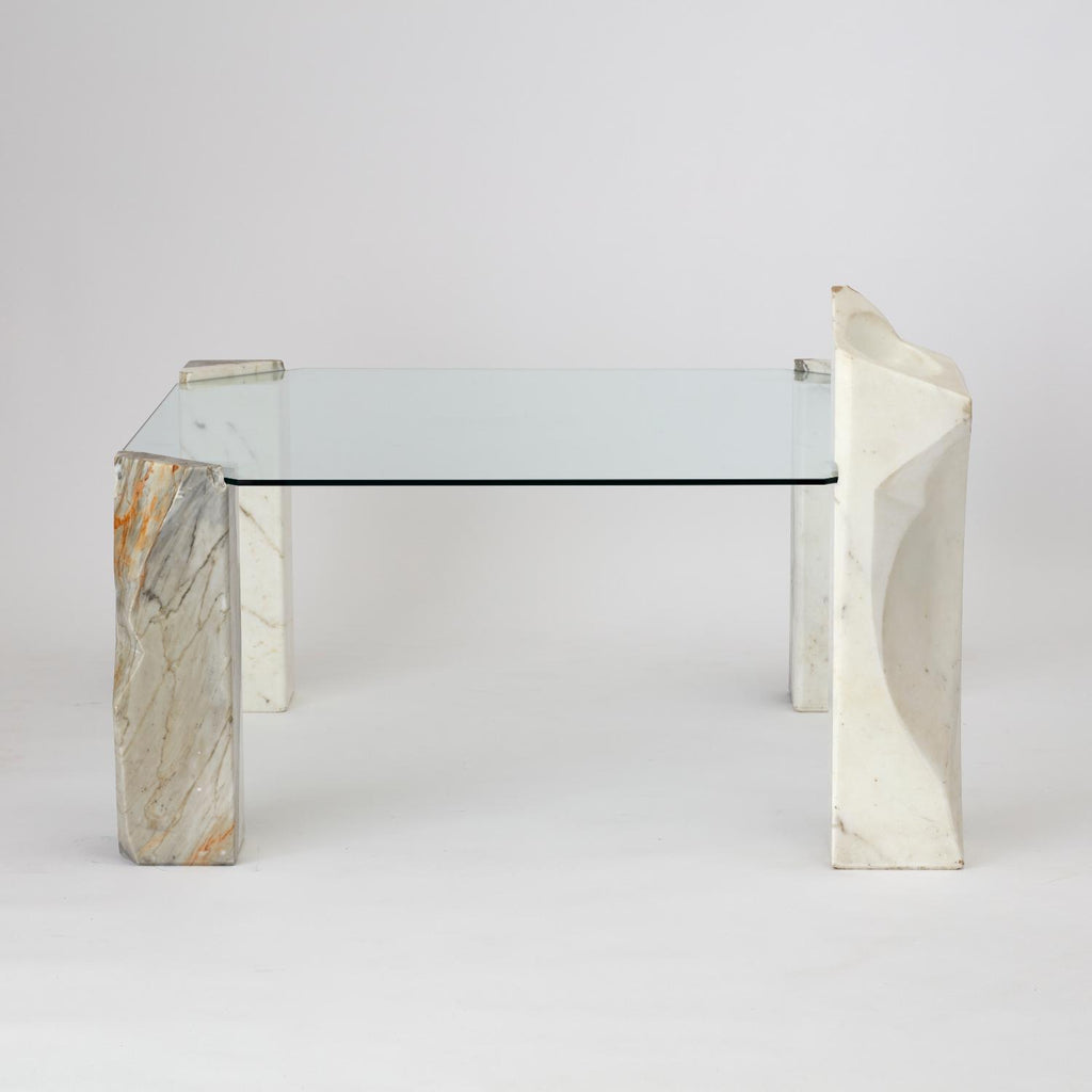 QUIRKY GLASS TOP MARBLE LEG COFFEE TABLE