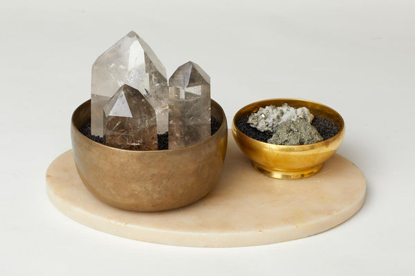 Crystals in Brass on Marble Plinth Centerpiece