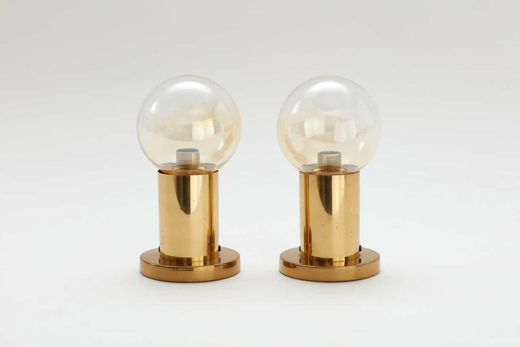 Vintage German design brass based lights with hand blown shades
