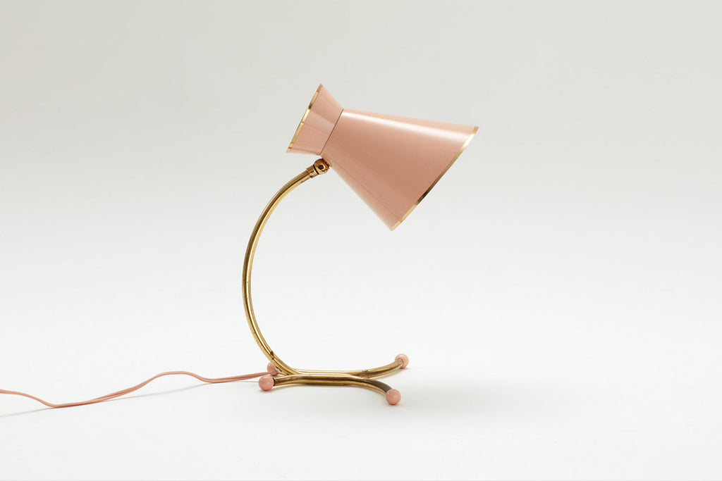 Vintage peach and brass table lamp