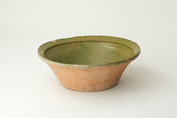 Huge Vintage Spanish green terracotta glazed bowl