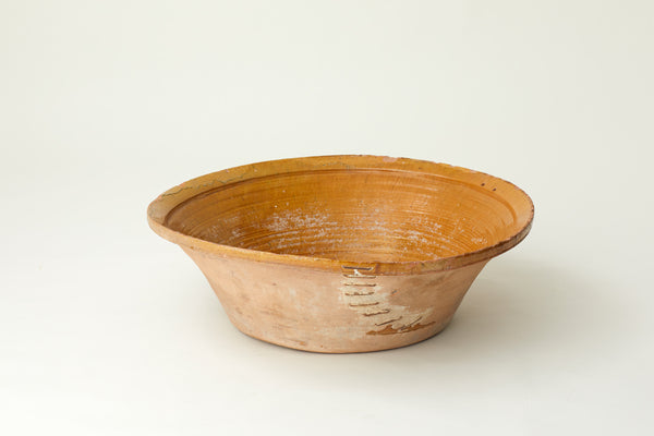 Huge Vintage Spanish ochre terracotta glazed bowl